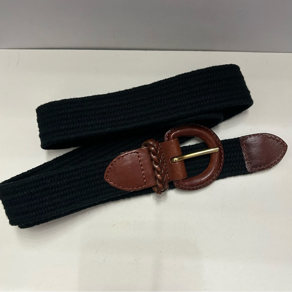 Vintage Talbots XL Leather & Navy Woven Stretch Belt - Picture 4 of 6